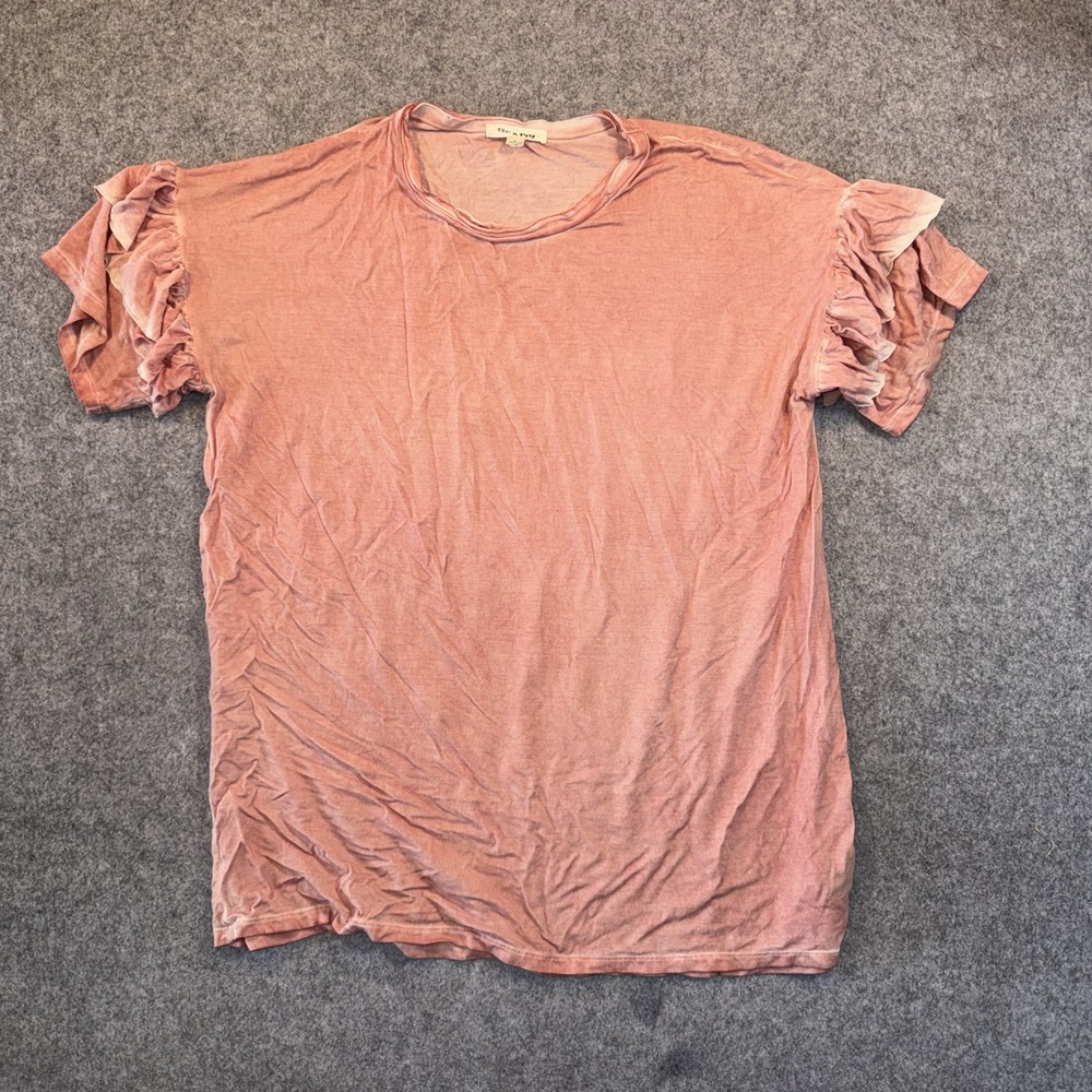 Tea n Rose KT2701 Ruffle Sleeve Top Large Pink Mineral Wash Viscose Spandex